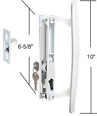 A white aluminum flush mount handle set with keys and a 10-inch handle length shown against a white background.