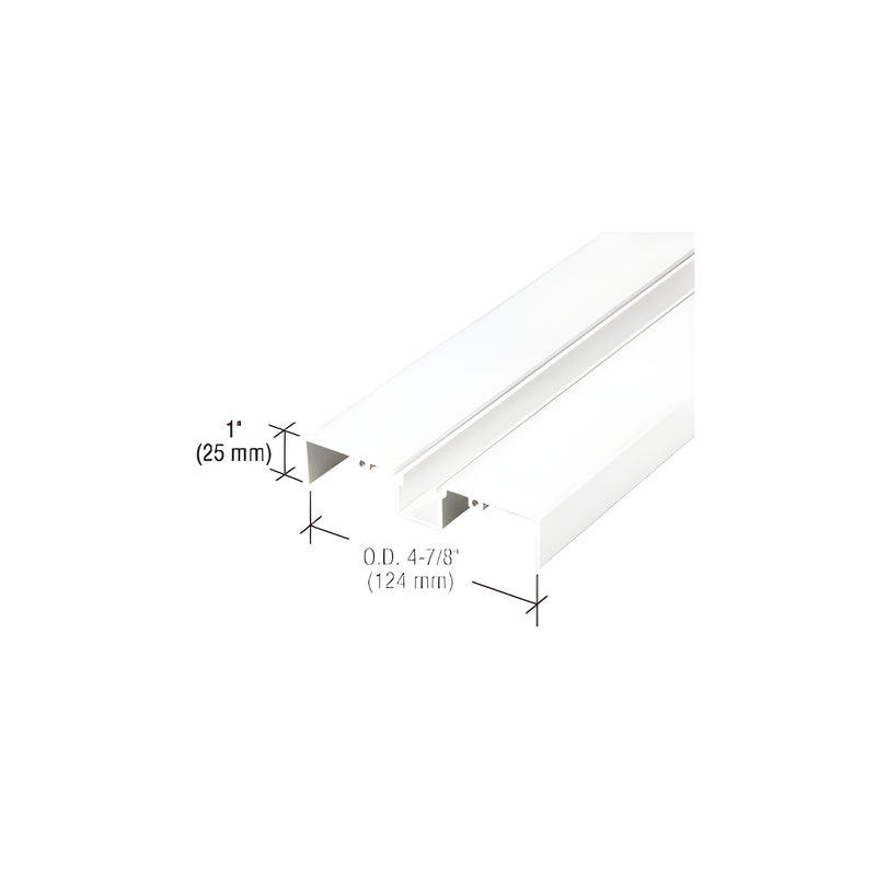 A white KYNAR finished OfficeFront deep pocket glazing insert shown in profile with 1 inch height and 4-7/8 inch outer dimension labels.