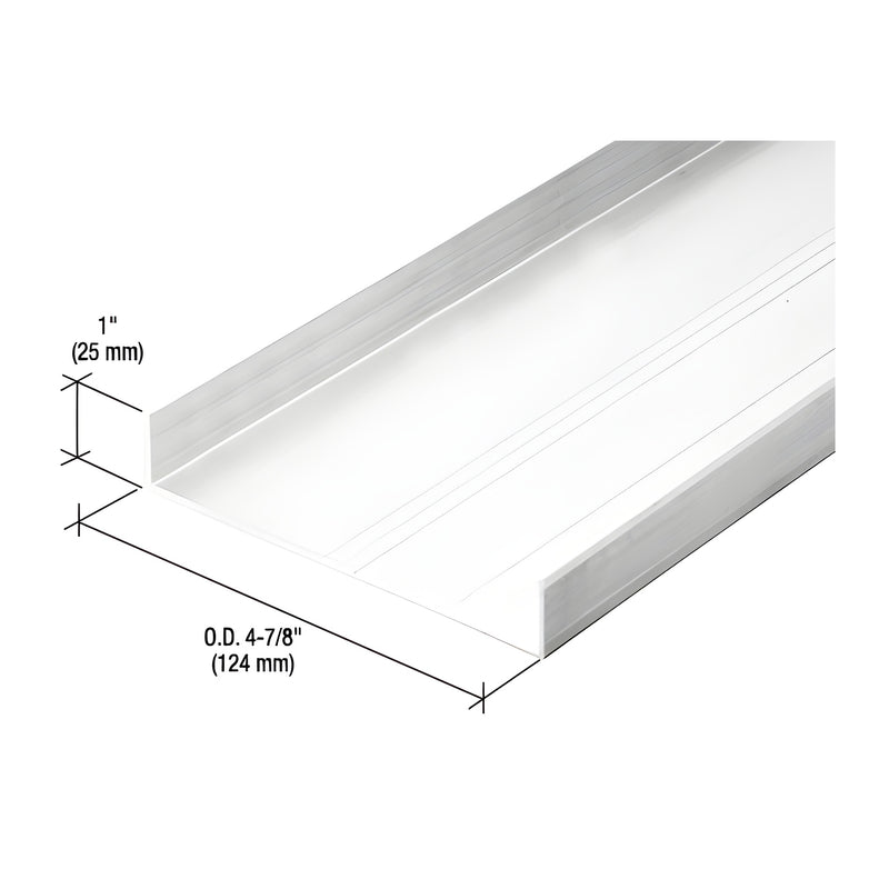 A white KYNAR finished U-channel floor track for OfficeFront systems with 1 inch height and 4-7/8 inch outer dimension.