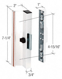 A white aluminum clamp-style surface mount handle shown with dimension lines indicating a 7-1/4 inch body length and 4-15/16 inch mounting hole spacing.
