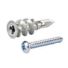 A zinc dry wall anchor is shown next to a #8 pan head Phillips screw.
