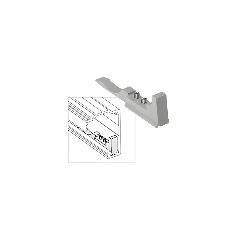 A plastic CRL280 Series roller stop shown individually and installed within a track profile diagram.