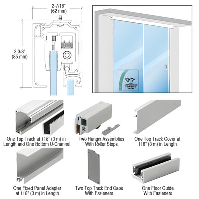 CRL280 Series Satin Anodized Single Slider With Fixed Panel Kit for 3/8" and 1/2" Tempered Glass