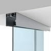 A close-up view of the satin anodized ceiling track and mounting hardware for the CRL50 series telescoping glass door system.