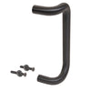 A dark bronze offset door pull shown with two included mounting bolts and washers.