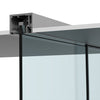 A close-up view shows the satin anodized track of the sliding door kit mounted into a drop ceiling.