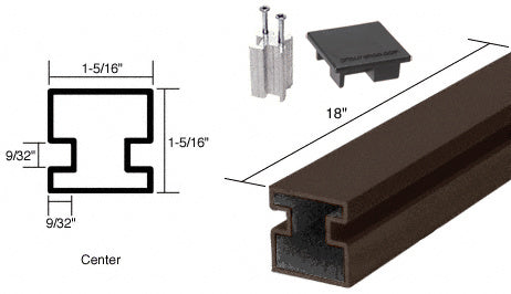A dark bronze aluminum center counter post with a flat cap and concealed lug base shown alongside a cross-section diagram.