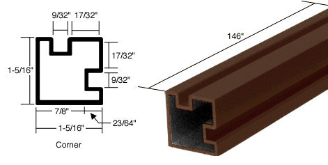 A technical diagram and a perspective view of a dark bronze anodized aluminum 90-degree corner post extrusion.