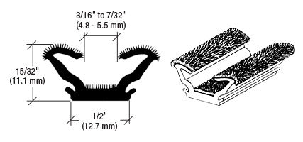 A technical diagram showing the cross-section and dimensions of the black flocked rubber glass run channel.