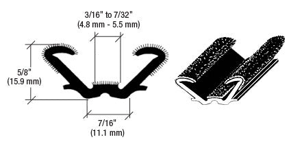 A technical diagram showing the cross-section and dimensions of a black flexible flocked rubber glass run channel.