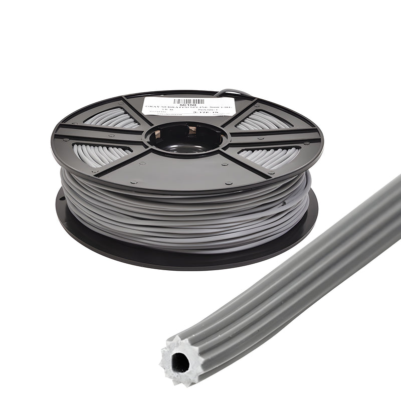 A 500-foot roll of gray serrated hollow core vinyl screen retainer spline.