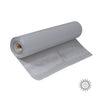 A full roll of gray vinyl-coated fiberglass solar screen mesh.