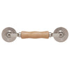 A heavy-duty steel combination roller tool with a hardwood handle and two 3-inch wheels on either end.