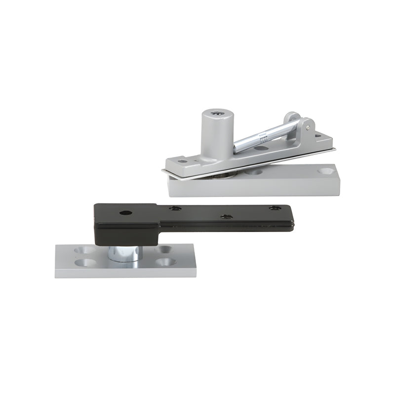 A satin chrome center-hung pivot set with a 500 lb weight capacity shown against a white background.