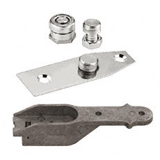 A Jackson Type UP combination end-load bottom pivot set including a metal mounting plate, pivot components, and a cast housing.