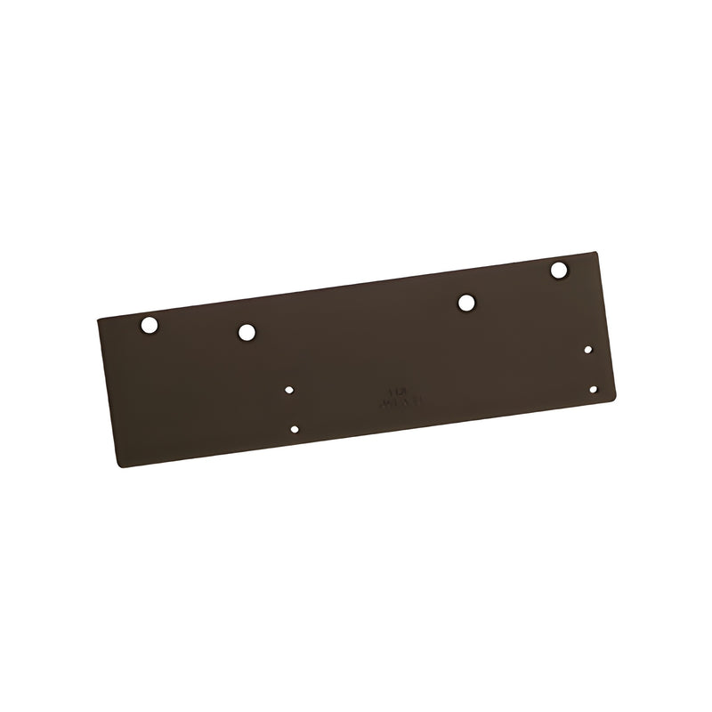 A rectangular dark bronze LCN drop plate for 1460 series surface closers featuring pre-drilled mounting holes.