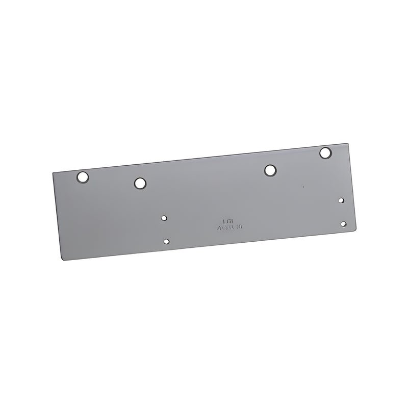 A rectangular aluminum drop plate for LCN 1460 series surface door closers featuring pre-drilled mounting holes.