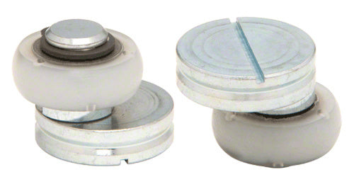 Two LCN 6030 Series non hold-open track roller assemblies featuring white nylon rollers and metal mounting components.