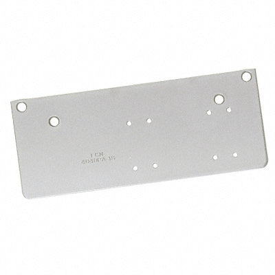 A rectangular aluminum LCN drop plate with pre-drilled mounting holes for 4040 series surface door closers.