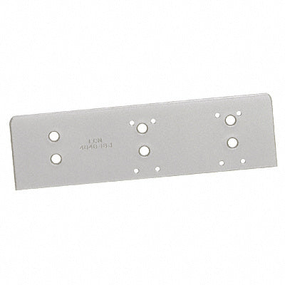 An aluminum LCN drop plate for 4040 series surface mounted door closers featuring pre-drilled mounting holes.