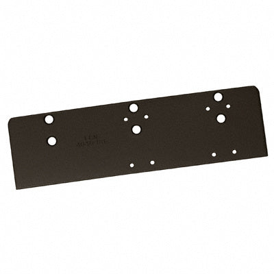 A dark bronze LCN drop plate for 4040 series surface mounted door closers featuring pre-drilled holes for flush top jamb mounting.