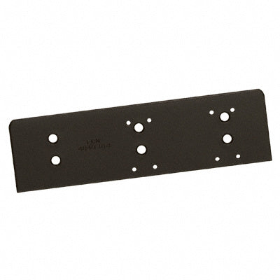 A rectangular dark bronze LCN drop plate with pre-drilled mounting holes for 4040 series surface closers.