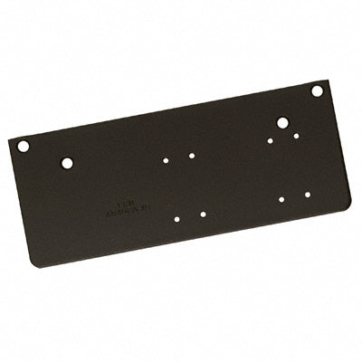 A rectangular dark bronze LCN drop plate with pre-drilled mounting holes for 4040 series surface closers.