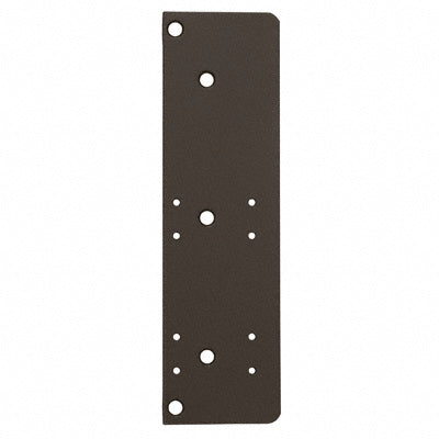 A rectangular dark bronze LCN drop plate featuring multiple pre-drilled mounting holes for 4040 series surface closers.