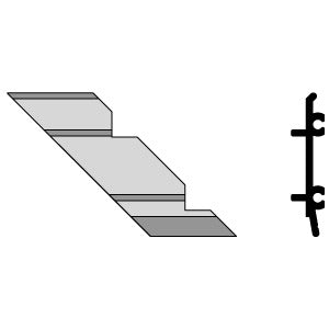 A technical line drawing showing the profile and shape of a left hand 90-degree inside corner aluminum building component.