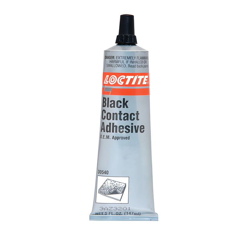A 5 oz. tube of black Loctite contact adhesive stands upright against a white background.