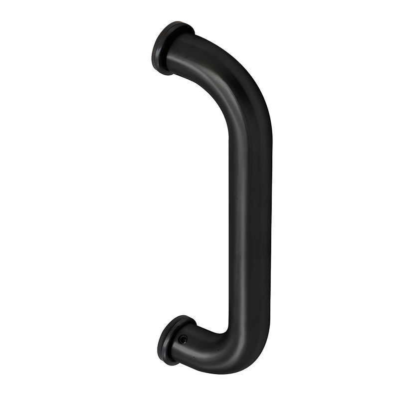 A matte black aluminum door pull handle with a 1-inch diameter.