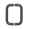 A front-facing view of the matte black solid brass back-to-back pull handle.