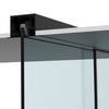 A close-up view of the matte black drop ceiling mount track system for a sliding glass door.