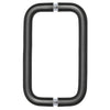 A front-facing view of the matte black solid brass back-to-back pull handle.