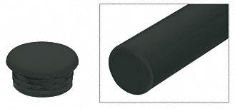 A matte black end cap for 1-1/2 inch diameter tubing shown individually and installed on the end of a tube.