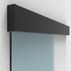 A close-up view of the matte black track housing for the sliding door wall mount kit.