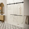 A modern bathroom features the CRL Cambridge Series matte black sliding shower door system installed in a marble-tiled walk-in shower.