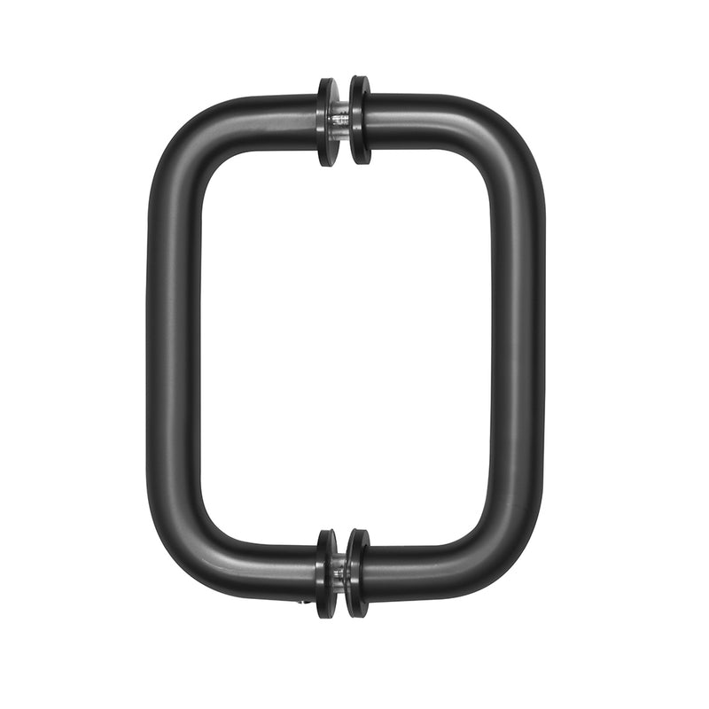 A front-facing view of the matte black tubular back-to-back pull handle.