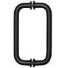 A front-facing view of the matte black tubular back-to-back pull handle showing the mounting washers.