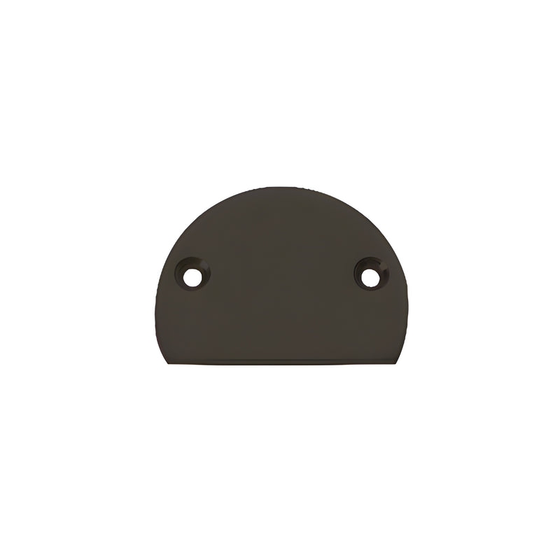 A semi-circular matte bronze decorative end cap featuring two pre-drilled mounting holes.