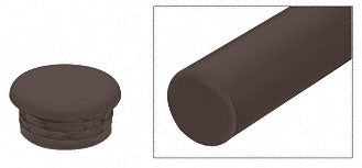 A matte bronze end cap for 1-1/2 inch diameter tubing shown individually and installed on a railing end.
