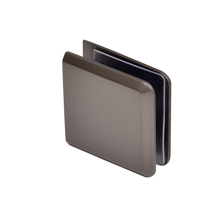 A matte gun metal heavy-duty glass clamp shown from an angled perspective.