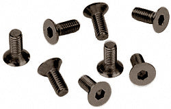 A group of eight stainless steel flat head Allen screws with an oil rubbed bronze finish.