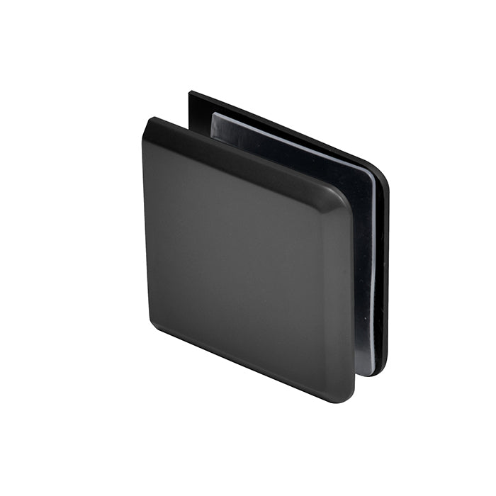 A front-facing view of the oil rubbed bronze beveled glass clamp.