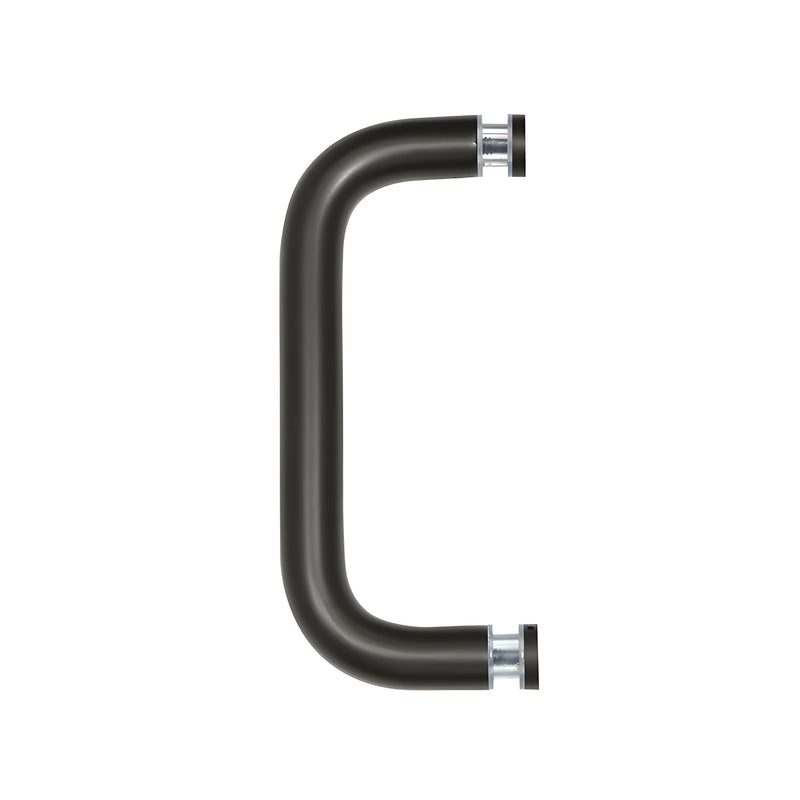 A solid oil rubbed bronze 6-inch pull handle for glass doors shown from a side profile.