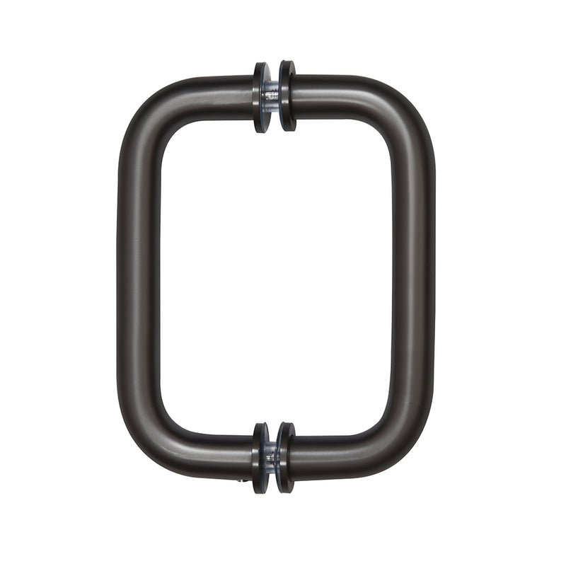 A front-facing view of the Oil Rubbed Bronze tubular back-to-back pull handle.