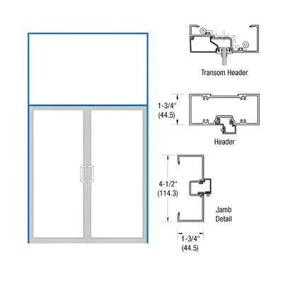 CRL-U.S. Aluminum Clear Anodized Open Back Transom Door Frame for Pair of Doors with Offset Pivots, Panics and Using Surface Closers