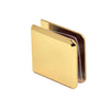 A polished brass beveled glass clamp shown from an angled perspective.