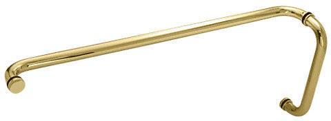 A polished brass back-to-back combination push and pull handle set with a 1-inch diameter.
