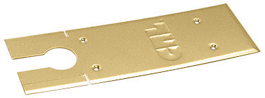 A rectangular polished brass cover plate for an 8400 series floor mounted closer featuring a central cutout and mounting holes.
